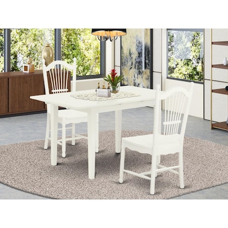 East West Furniture 3 Piece Norfolk Rectangular Dinette Set - Linen White NODO3-LWH-W